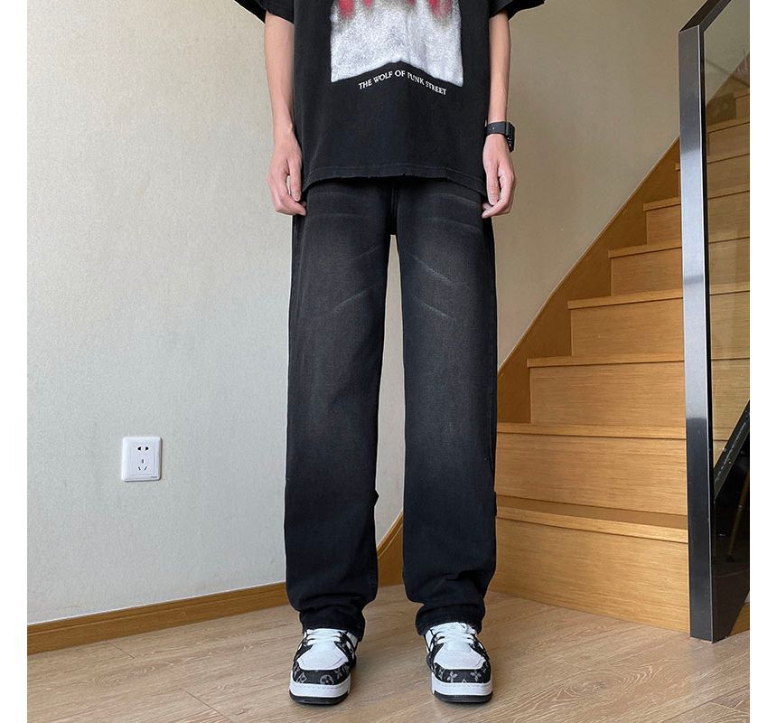 Ateso - High Waist Washed Zip Detail Wide Leg Jeans