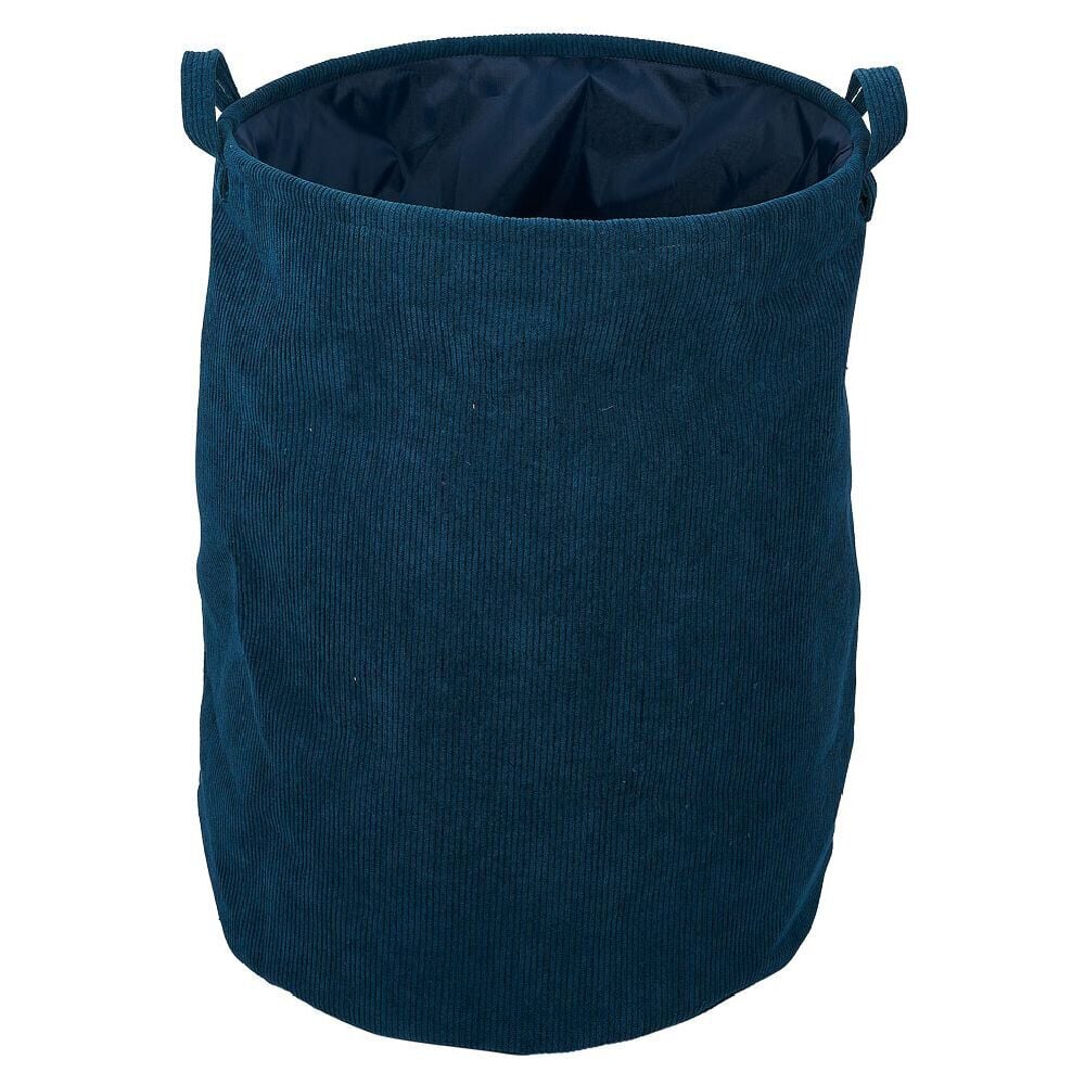 Panière à linge souple 56L polyester effet velours côtelé bleu