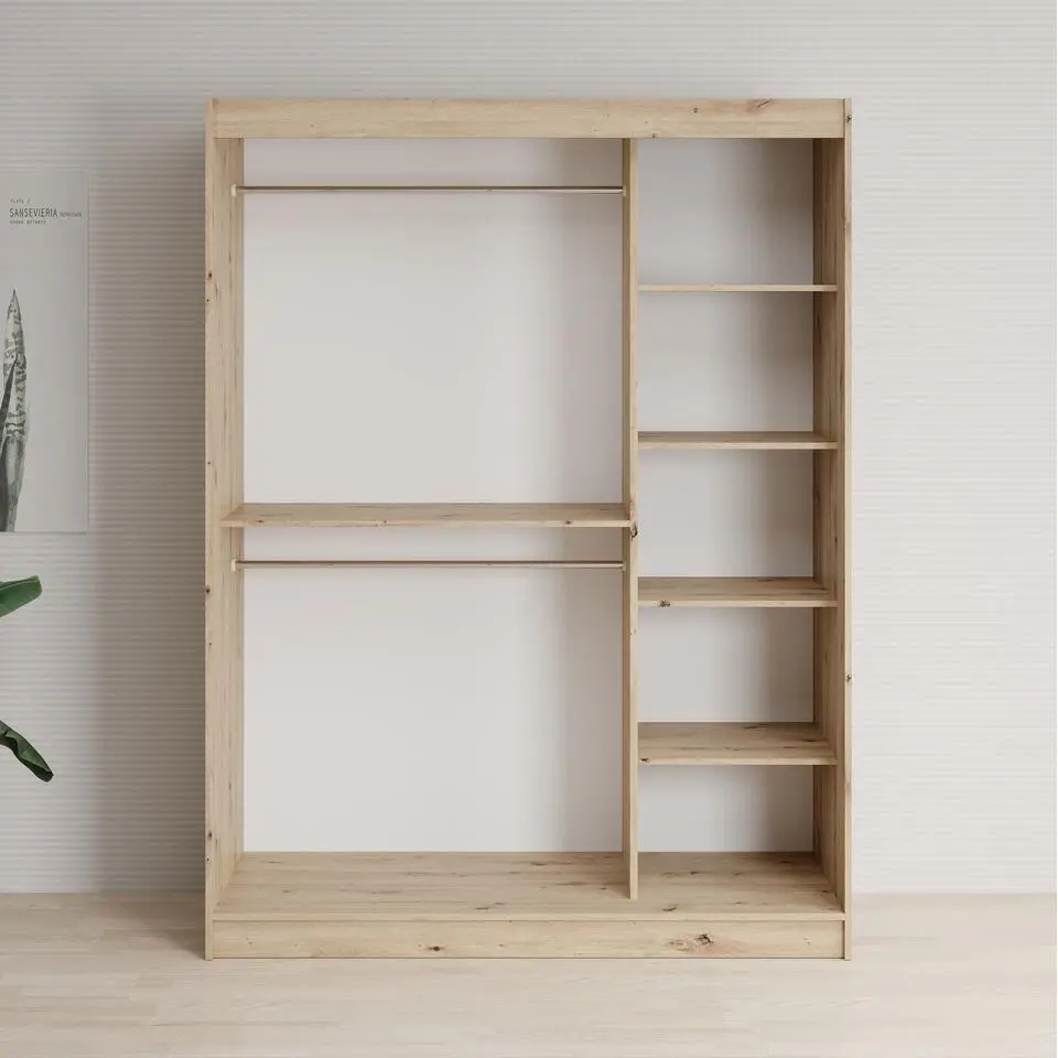 Meubella - Kledingkast Lisbon 2 - Eiken - 150 cm - Met spiegel