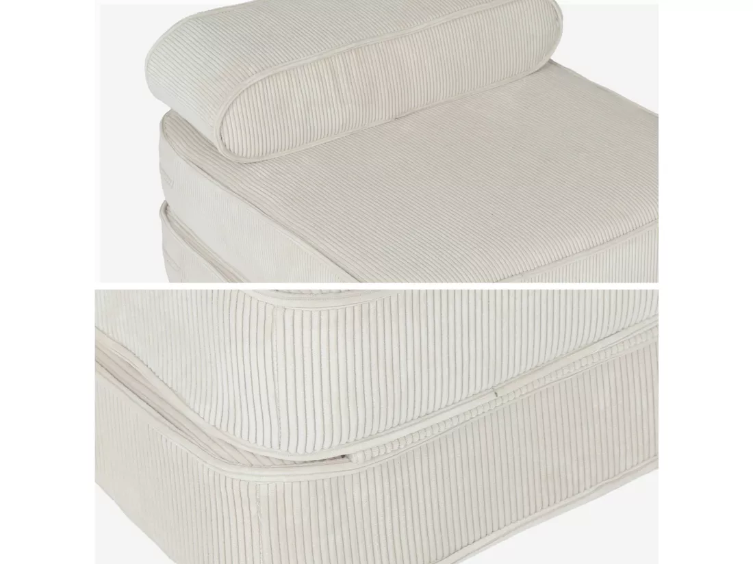 Fauteuil enfant en velours côtelé dépliable. couleur crème. L 66 x P 62 x H 43.5 cm
