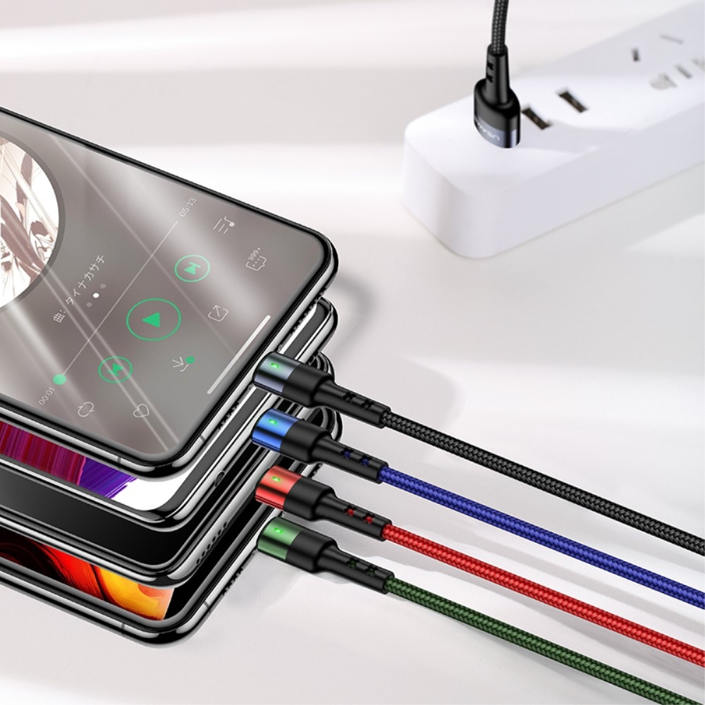 (1.2m) 4in1 USB 2A Ladekabel Nylon Geflecht - 2 x Lightning / 1 x Micro USB / 1 x USB C