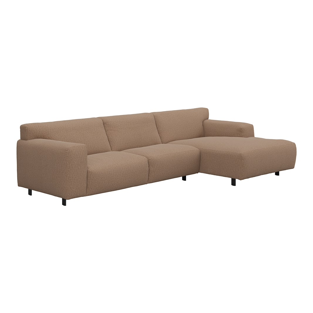 Vesta 2,5-seter med sjeselong høyre I Tekstil Marsel Bronze, standardsøm, sort metallben 10 cm, Comfort CM