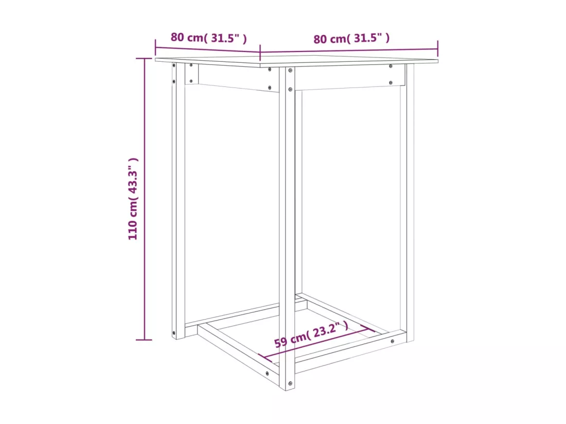 Table de bar Blanc 80x80x110 cm Bois massif de pin