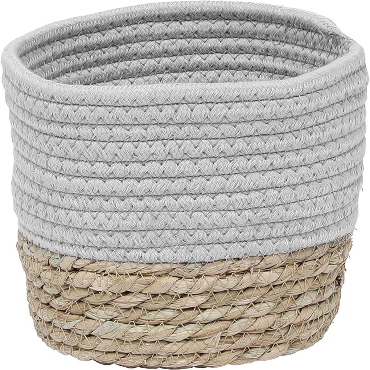 PANIER ROND COTON MATIERE VEGETALE GRIS NATUREL D.19X16CM