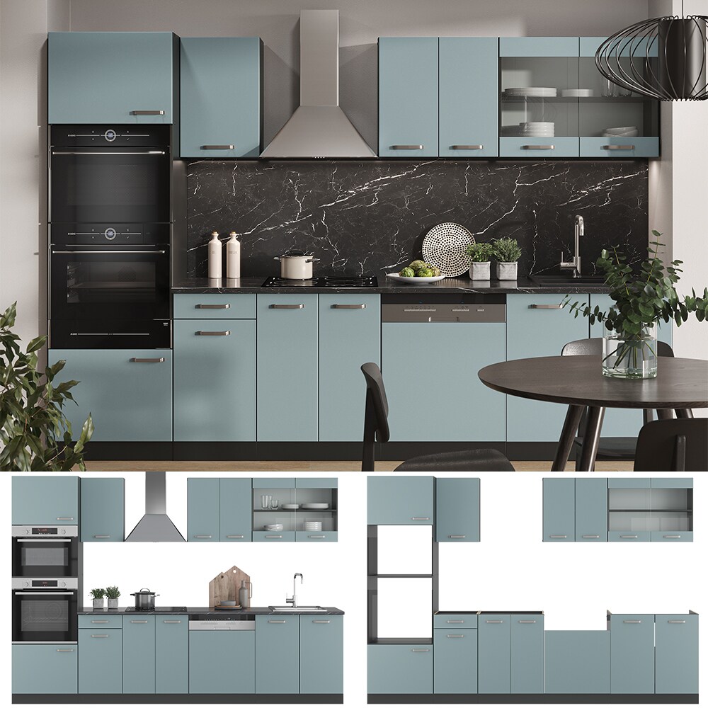 Vicco Küchenzeile R-Line Solid Anthrazit Blau Grau 300 cm modern Küchenschränke Küchenmöbel