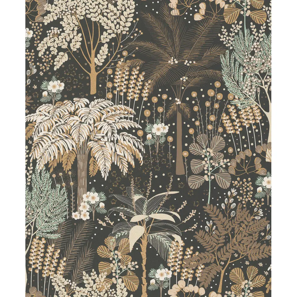 Dutch Wallcoverings - Asperia- Louan zwart/groen/goud - A54801