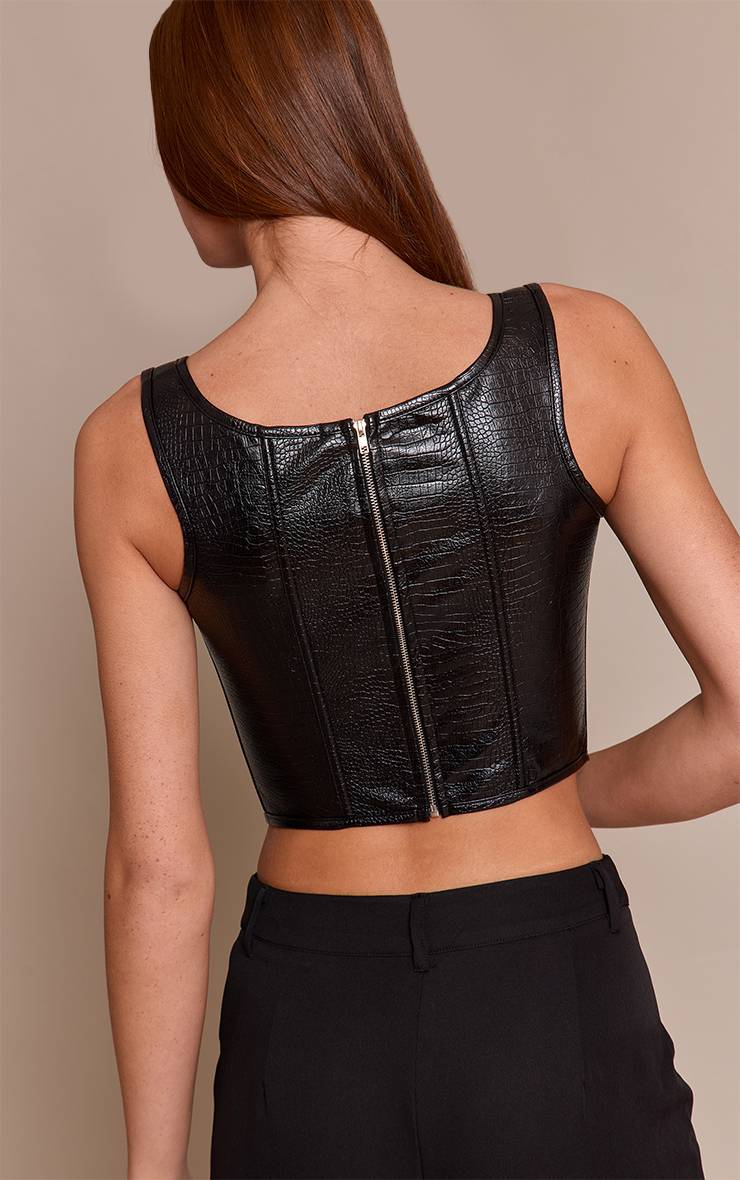 Noir Corset Collé À Encolure Dégagée En Synthétiquecuir