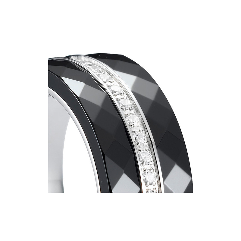 Bague en argent, céramique noire et Cristal Cubic Zirconia