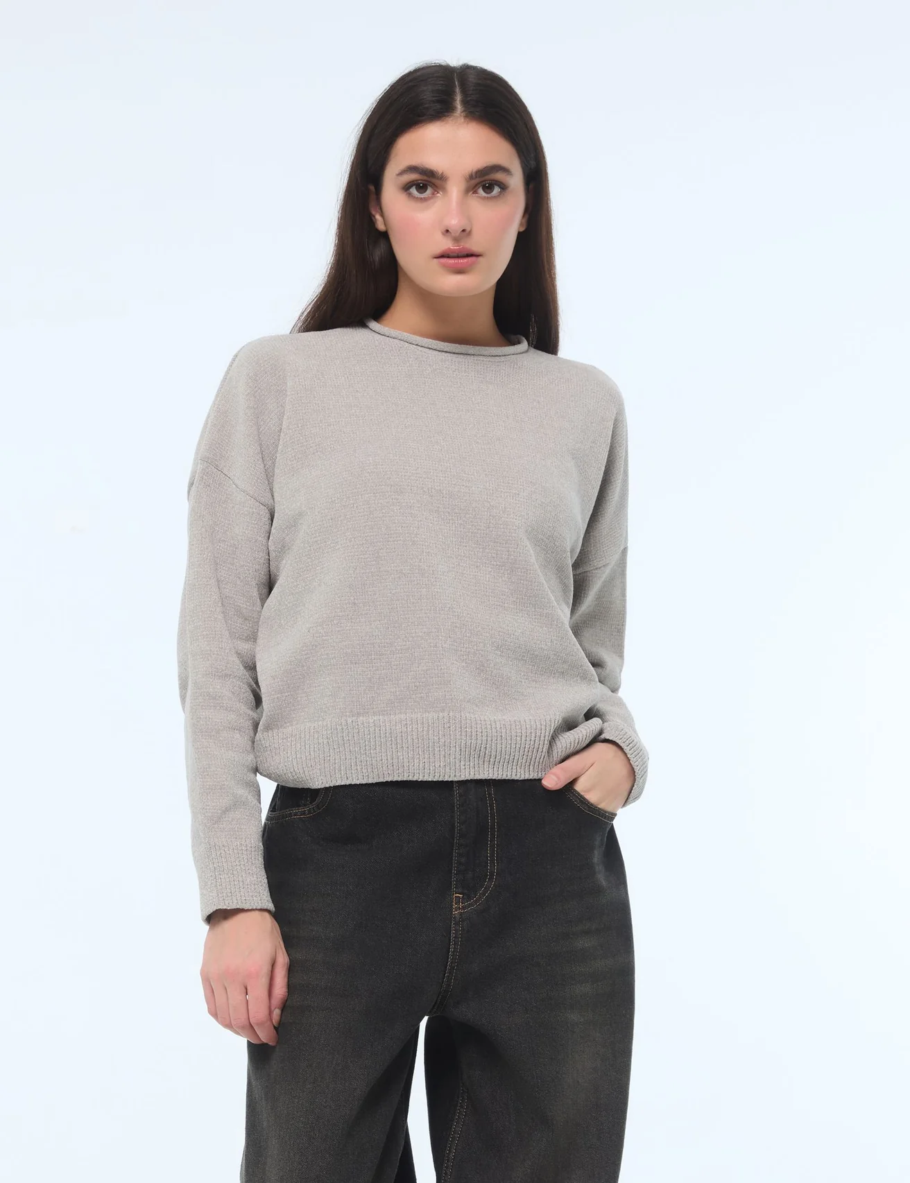 Pull doux gris clair