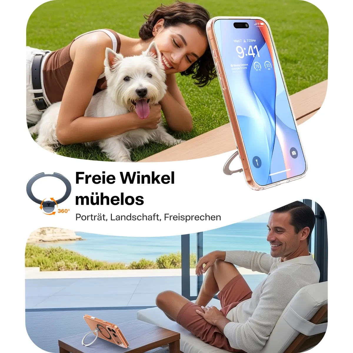 iPhone 17 Pro Max Ostand 360° Spin MagSafe Hybrid Hardcase Hülle Ring Stand   Kickstand - Transparent