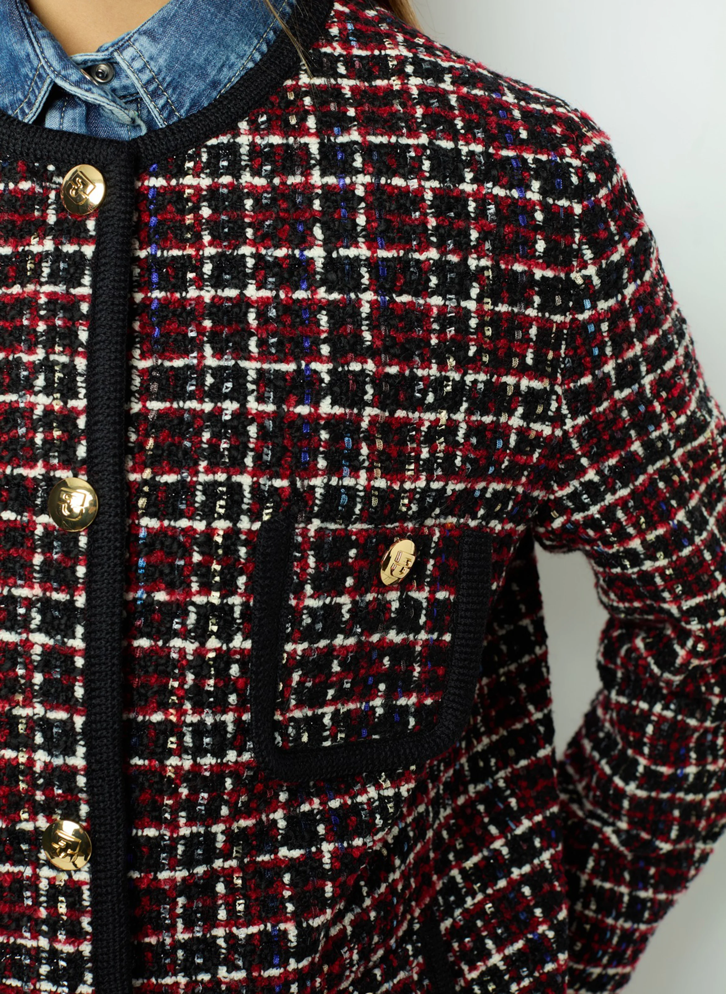 MAIWENN - Veste droite col rond en tweed | Noir