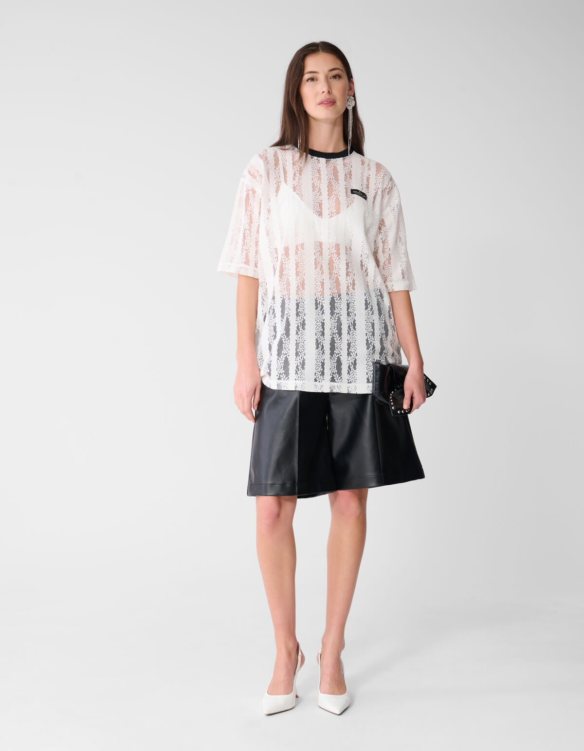 Oversized Kanten Label T-shirt Wit
