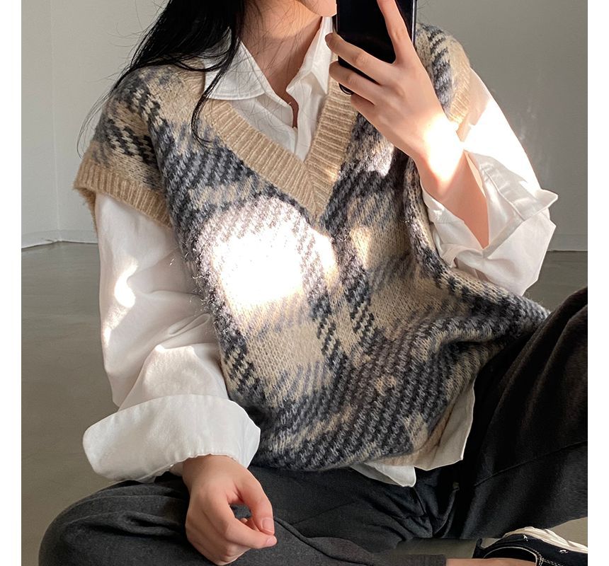 Saccharine - V-hals geruit oversized vest