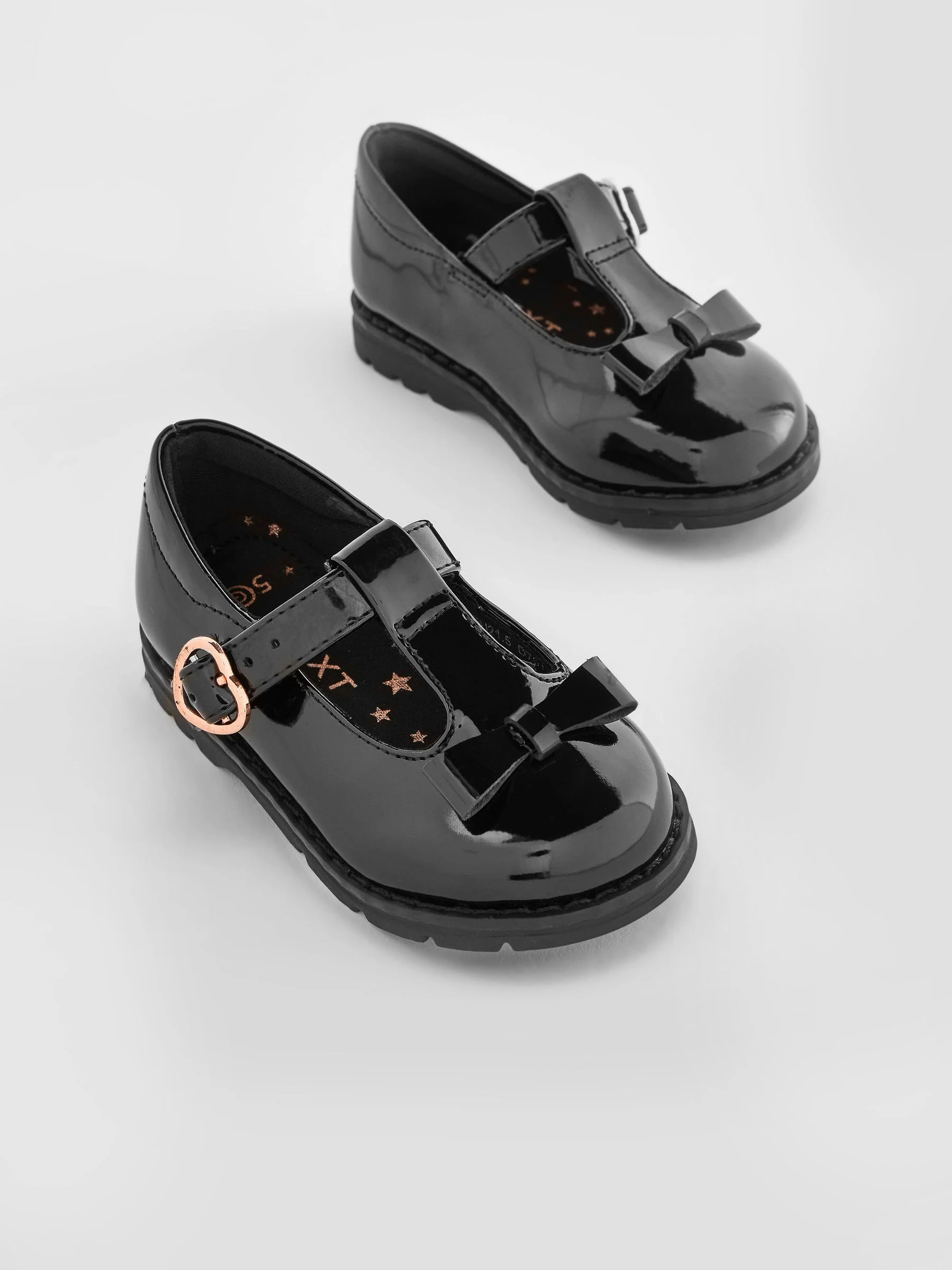 Zwart lak - Junior schoolschoenen met T-bandje en strik