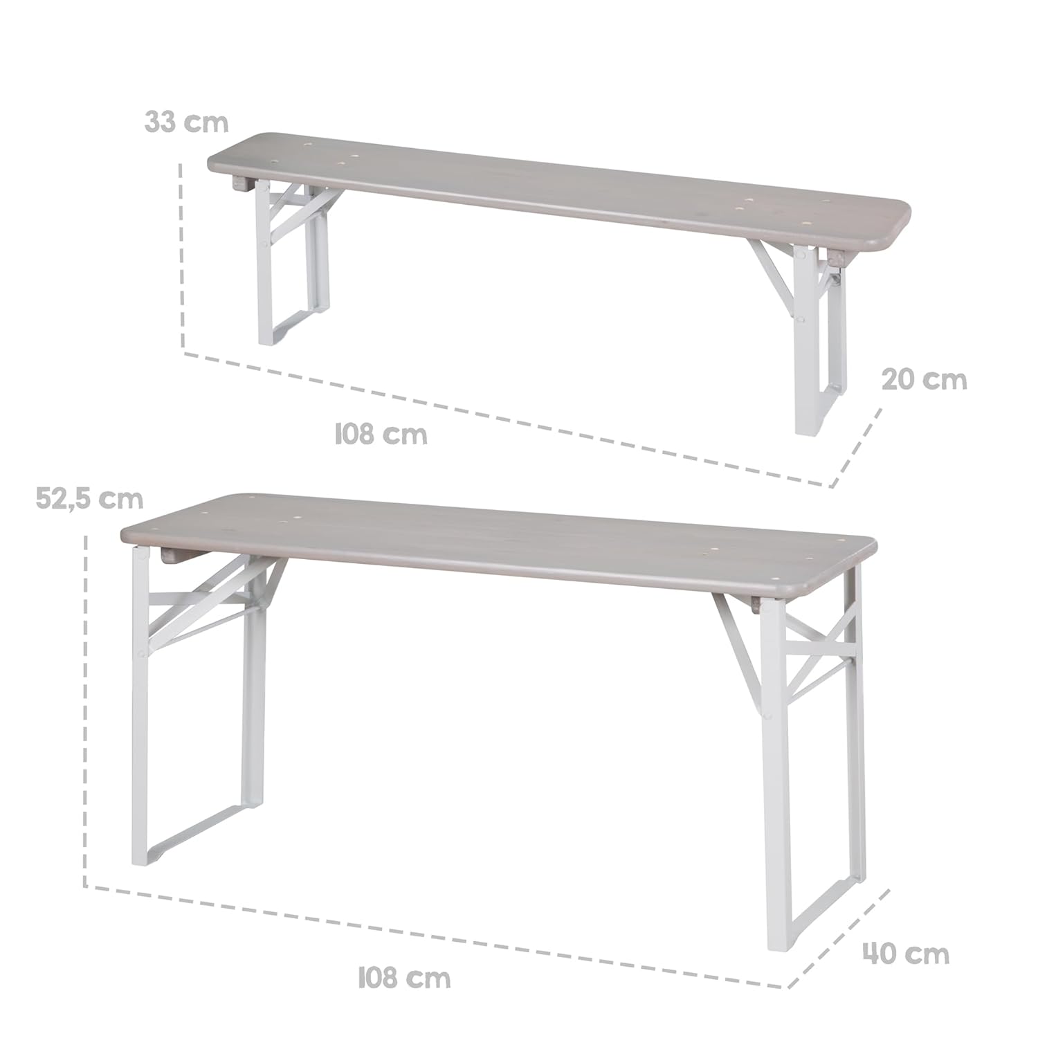 roba Outdoor Party-Garnitur für Kinder - Kindersitzgruppe aus FSC zertifiziertem Holz - 2 Bänke + 1 Kindertisch - Klappbare Sitzgarnitur ab 24 Monaten - Grau lasiert
