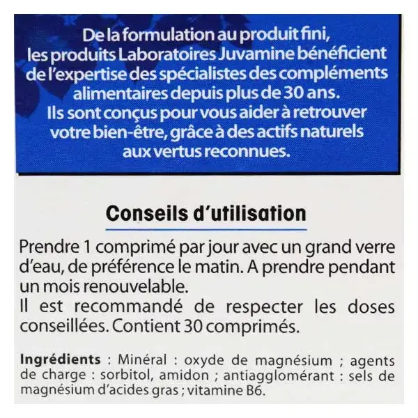 Juvamine Equilibre Nerveux Magnésium Marin Vitamine B6 30 comprimés