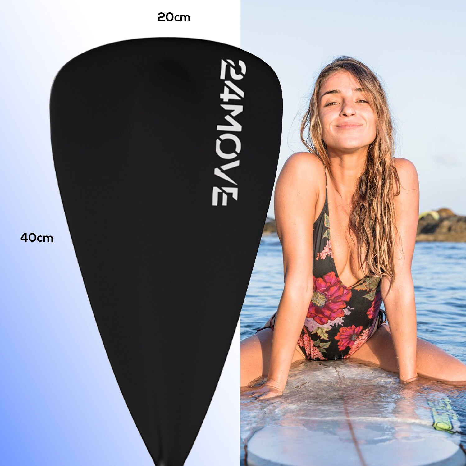 24MOVE® Paddel Einzelpaddel Stechpaddel für SUP Stand Up Board, Kajak, Leicht aus Aluminium 210cm, verstellbar schwarz