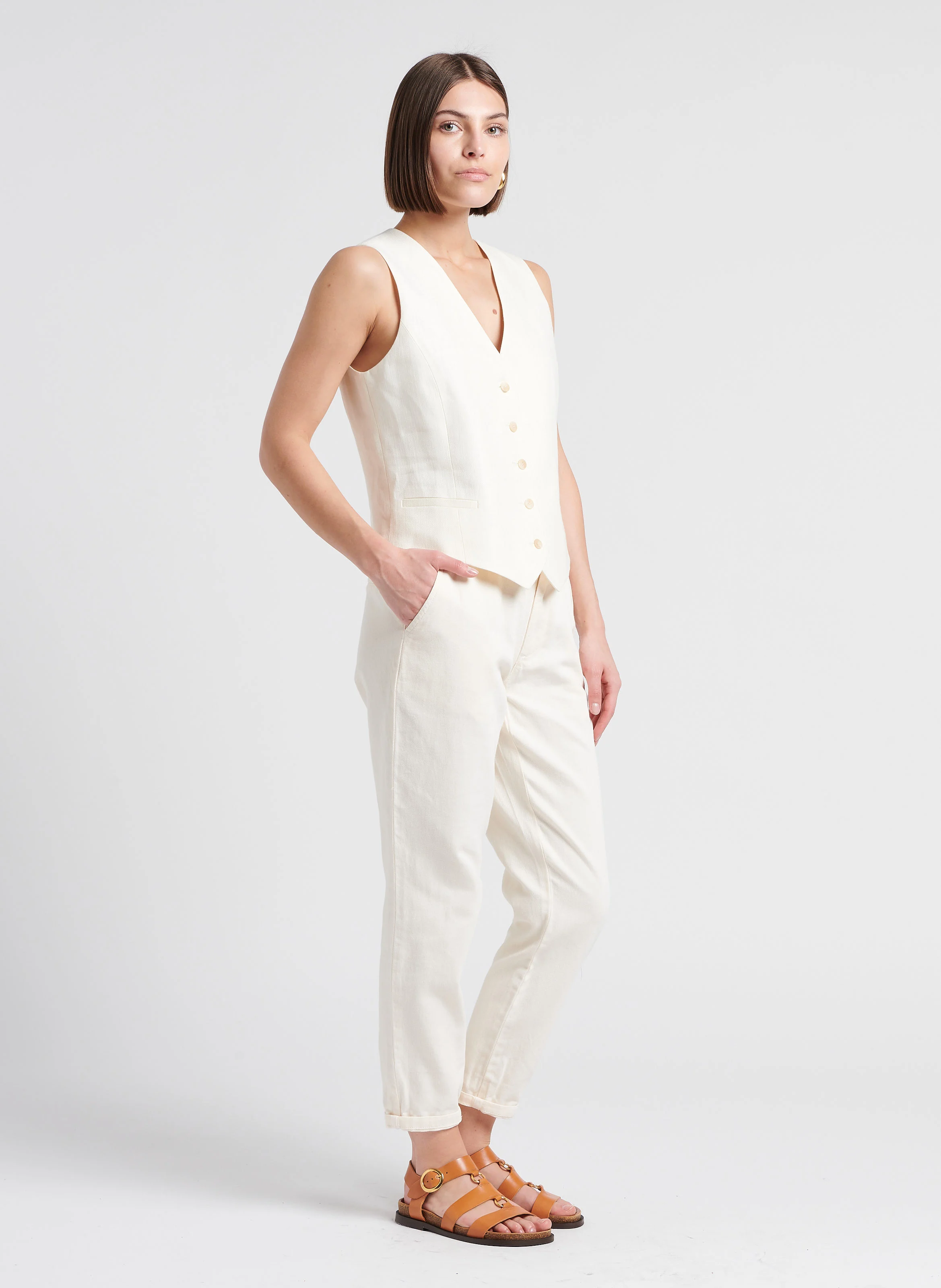 SABIL - Pantalon chino 7/8ème en coton| Beige