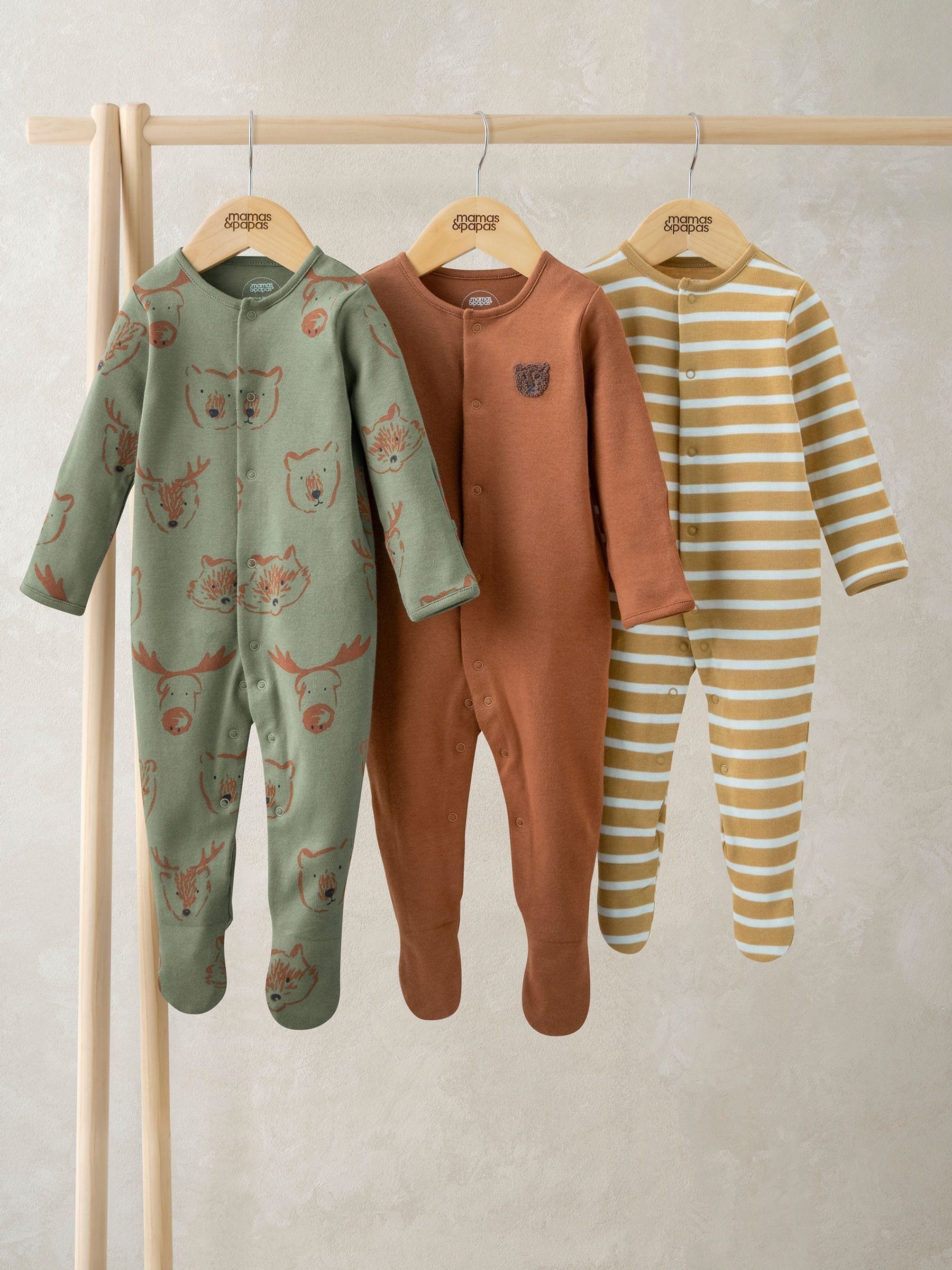 Mamas & Papas Woodland Animals Sleepsuits Pack of 3