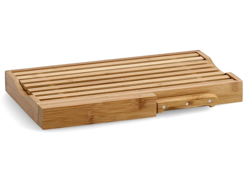 Zeller Present Brotschneidebrett 39.5 x 23.5 x 4 cm, Bambus Brotschneidebrett mit Messer