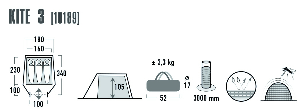High Peak Tunnelzelt Kite 3 für 3 Personen