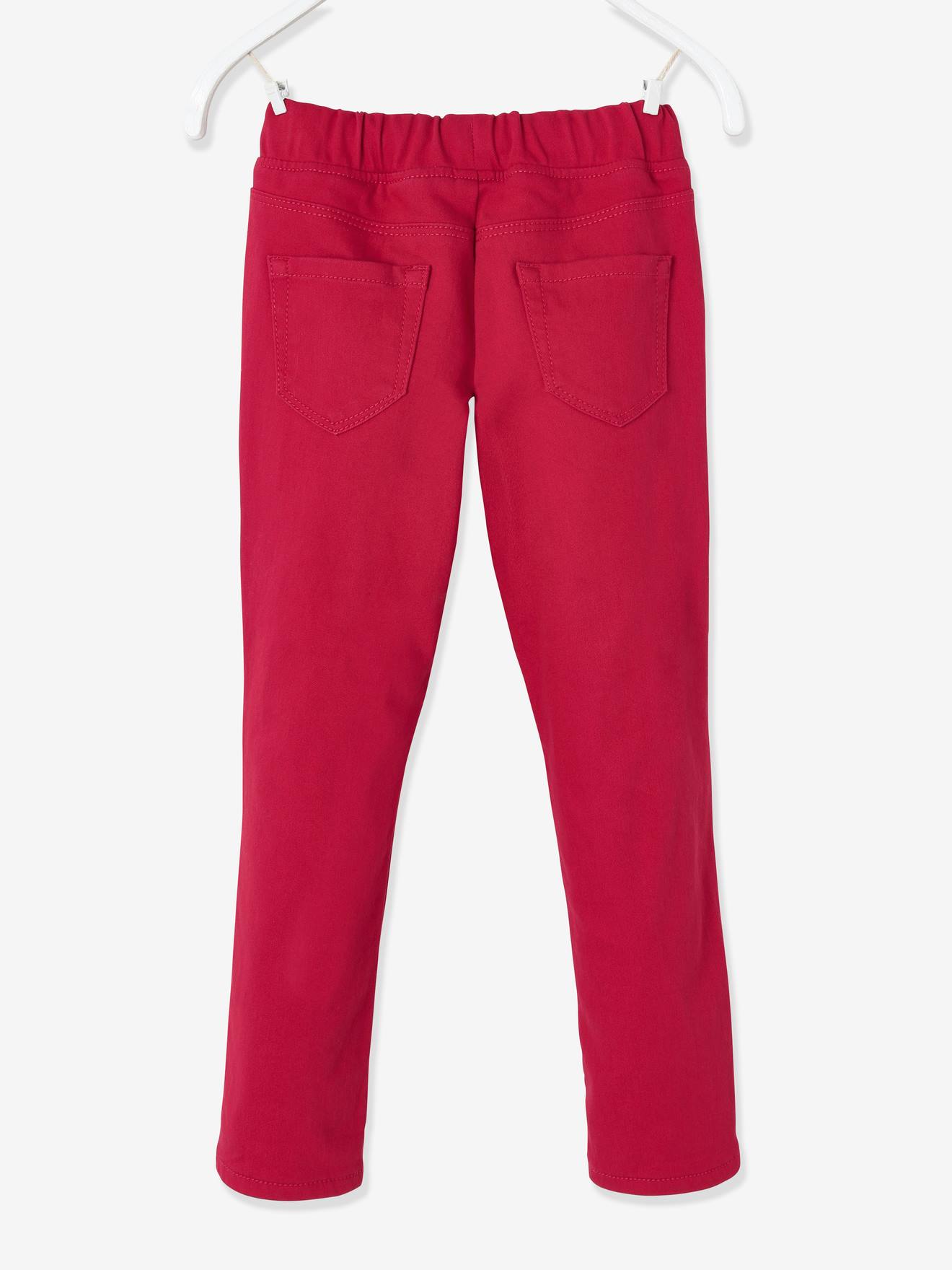 Calças de corte reto com forro de lã, para meninas, cor vermelho escuro liso.