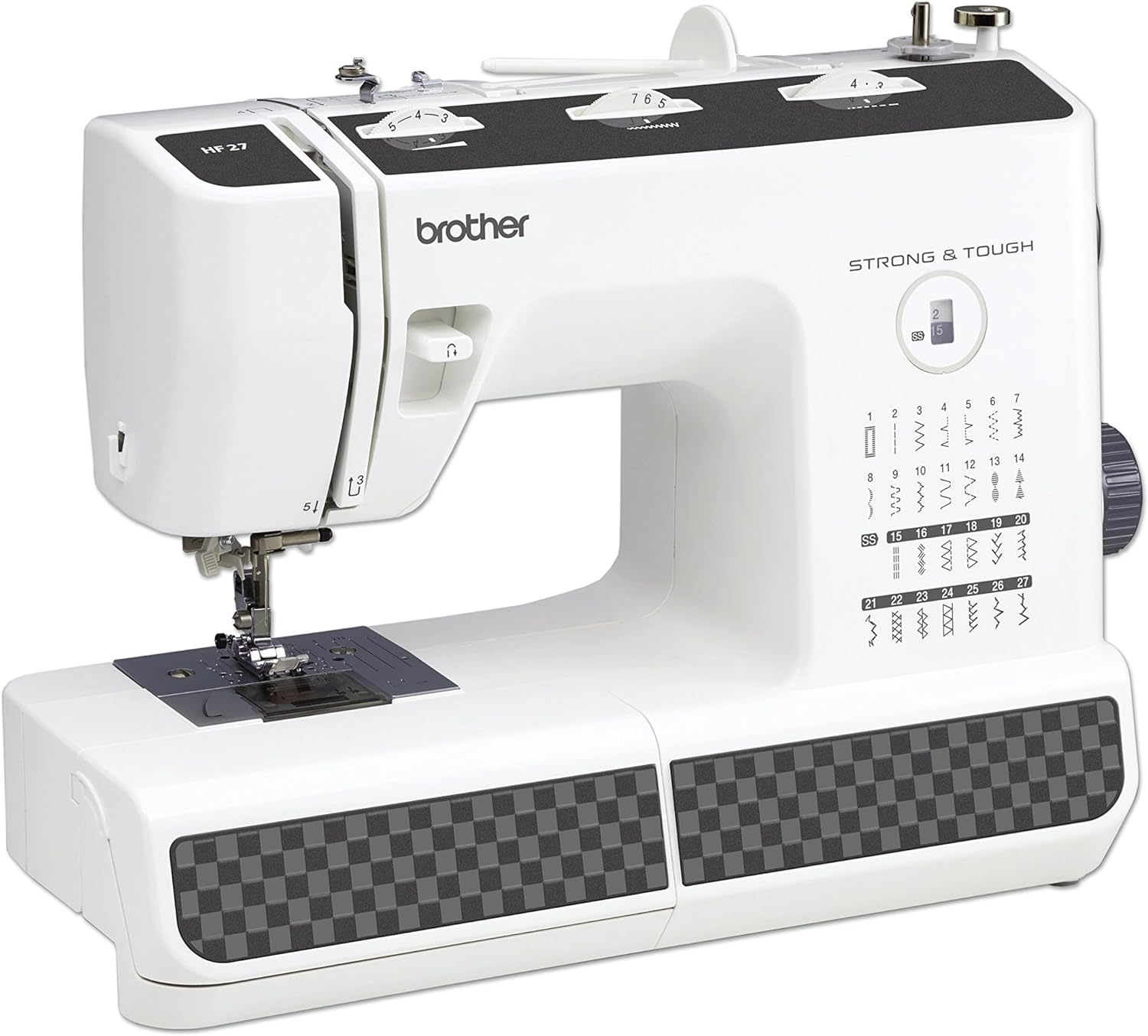 Máquina de costura Brother HF27, robusta e resistente para trabalhos pesados.