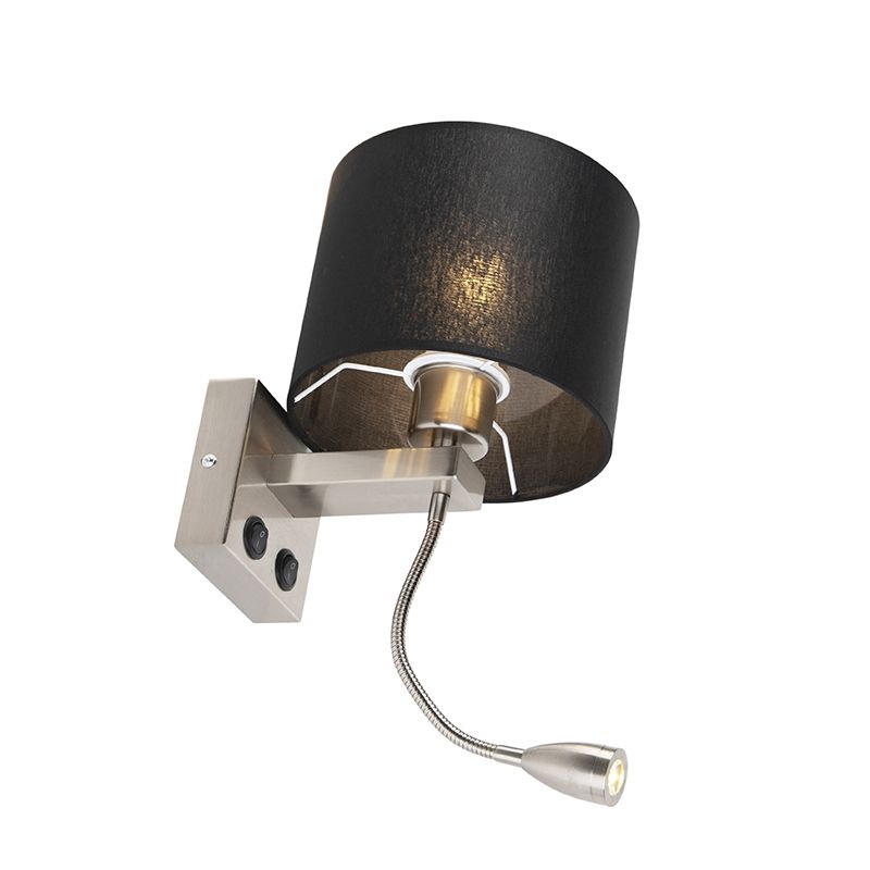 Moderne wandlamp staal met zwarte kap - Brescia