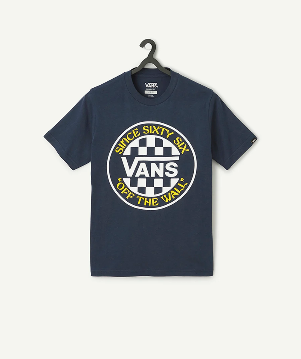 VANST-SHIRT GARÇON EN COTON BLEU MARINE AVEC LOGO ET MOTIF DAMIER