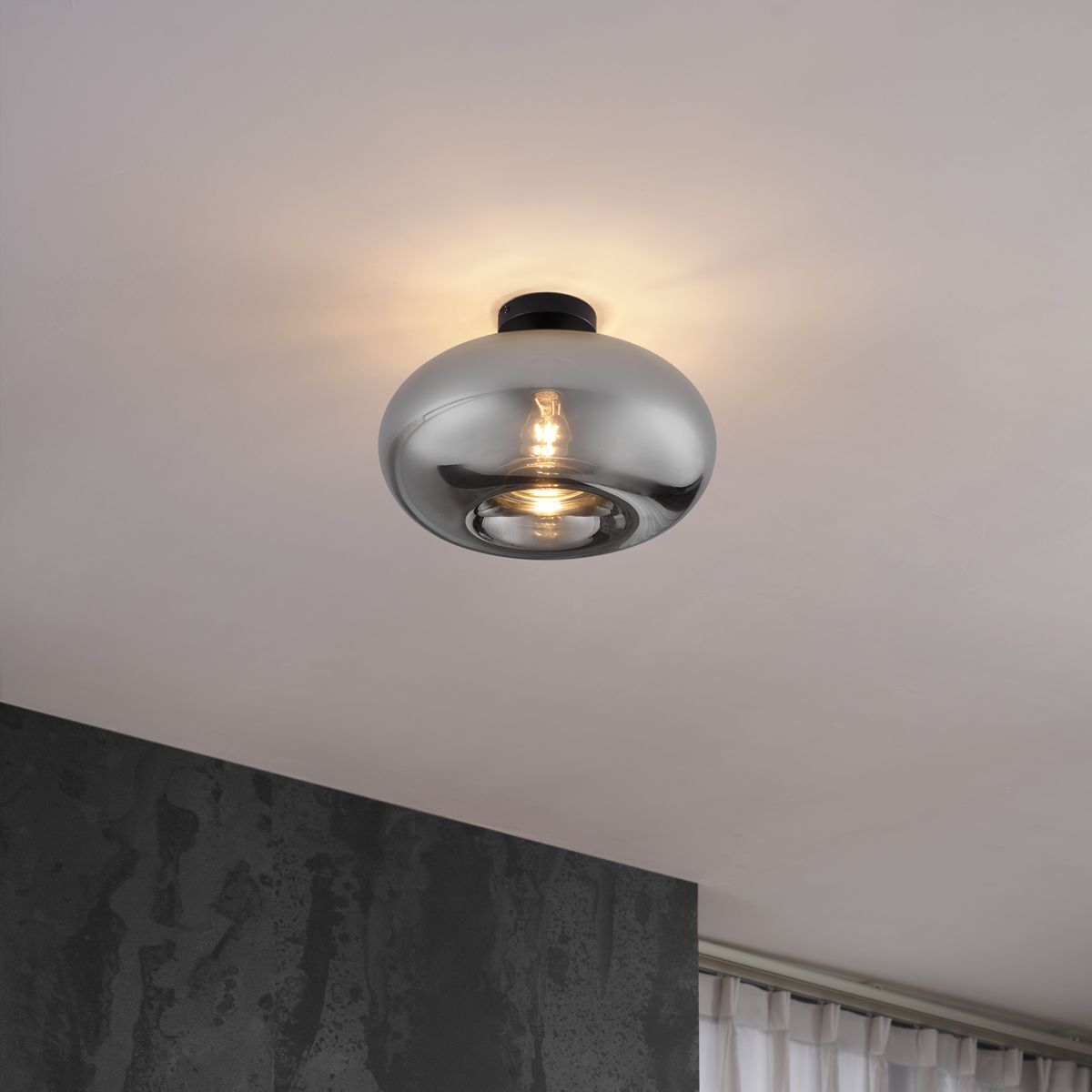 Art Deco plafondlamp zwart met smoke glas 40cm - Busa