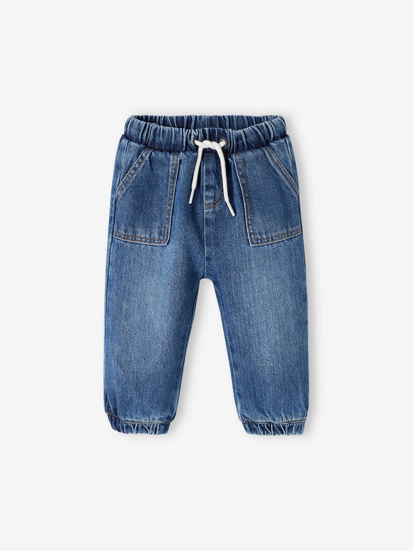 Calça jeans estilo baby jeans com corte jogging, cor pedra