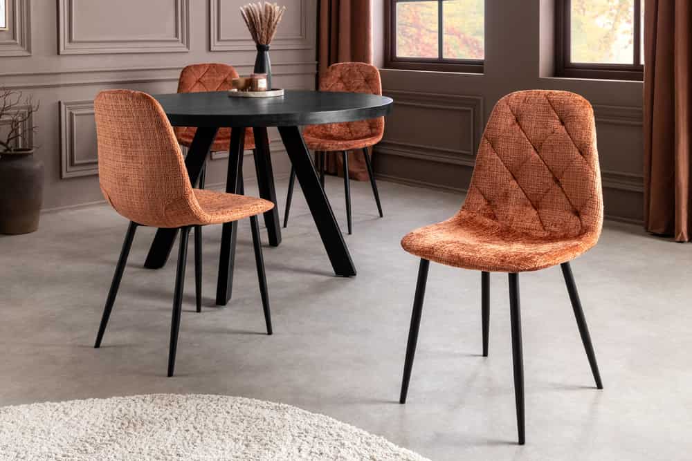 Stilvolles 2er-Set Stühle GLAMM rost braun Chenille Cremona schwarze Metallbeine