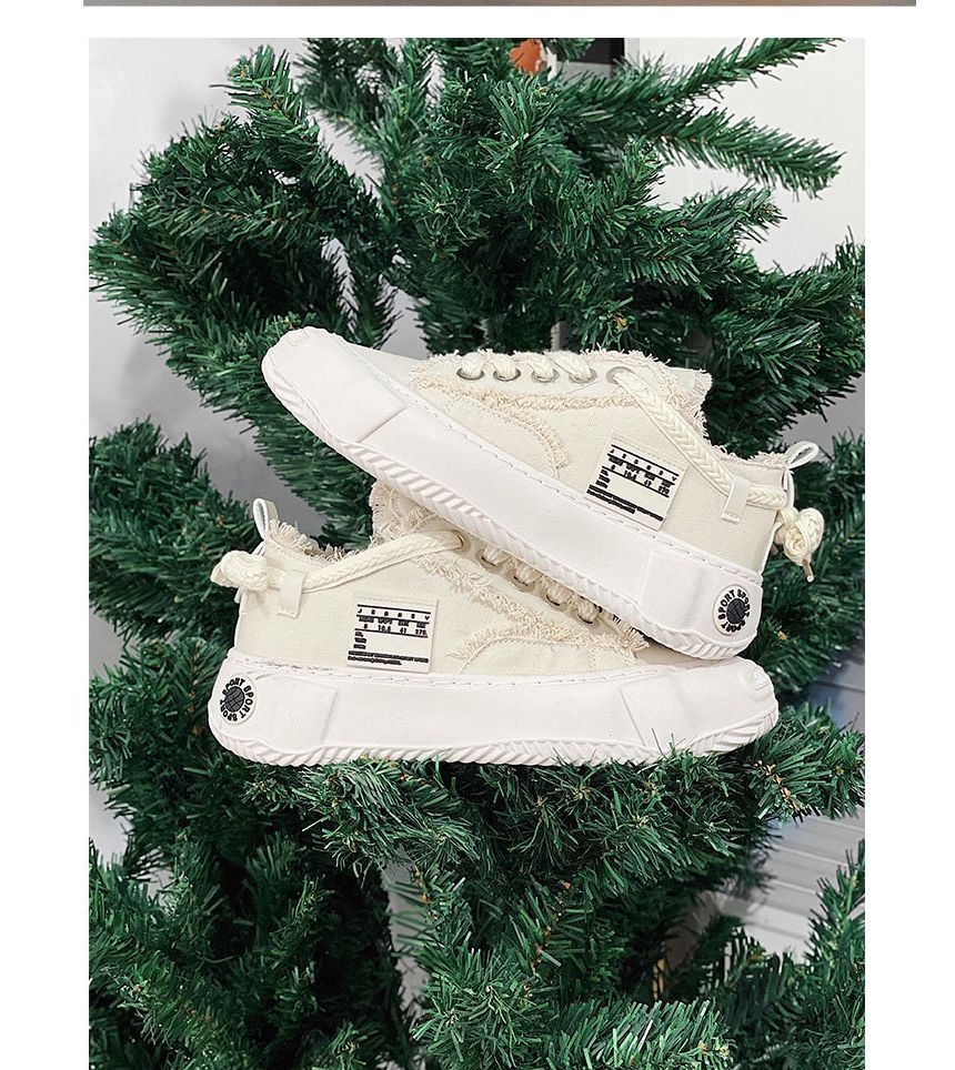 Tanzanite - Canvas platform sneakers met vetersluiting en gerafelde afwerking