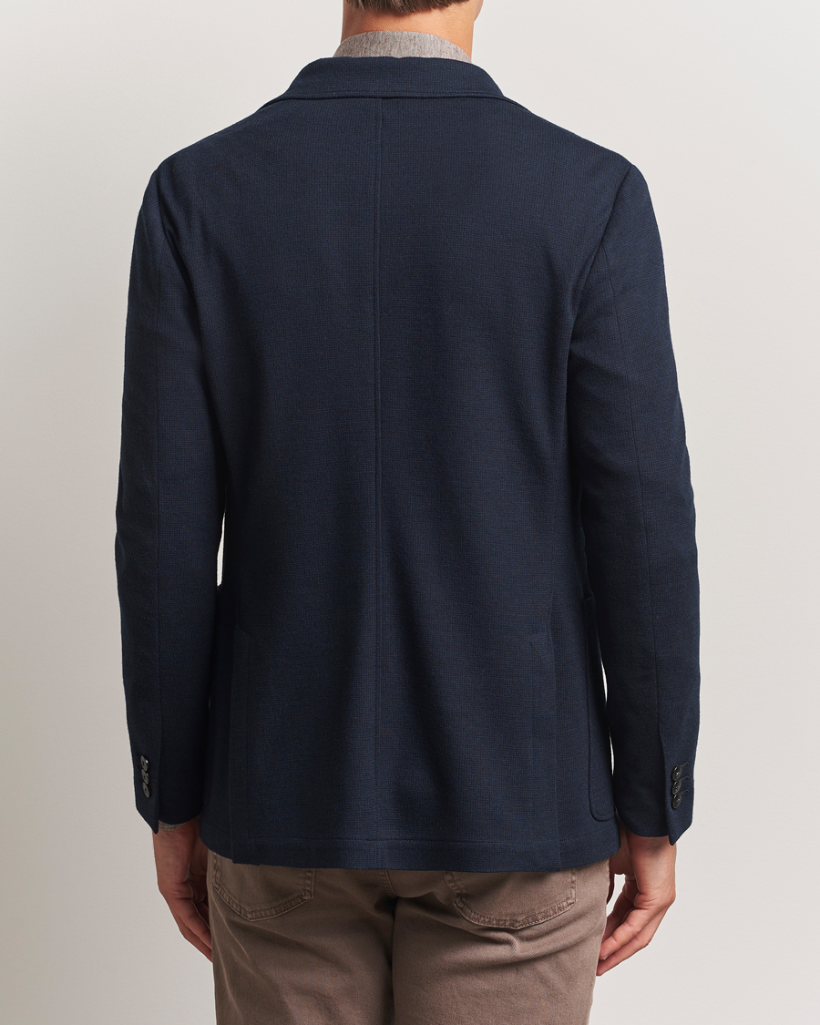 Canali Wool Houndstooth Jersey Blazer Navy