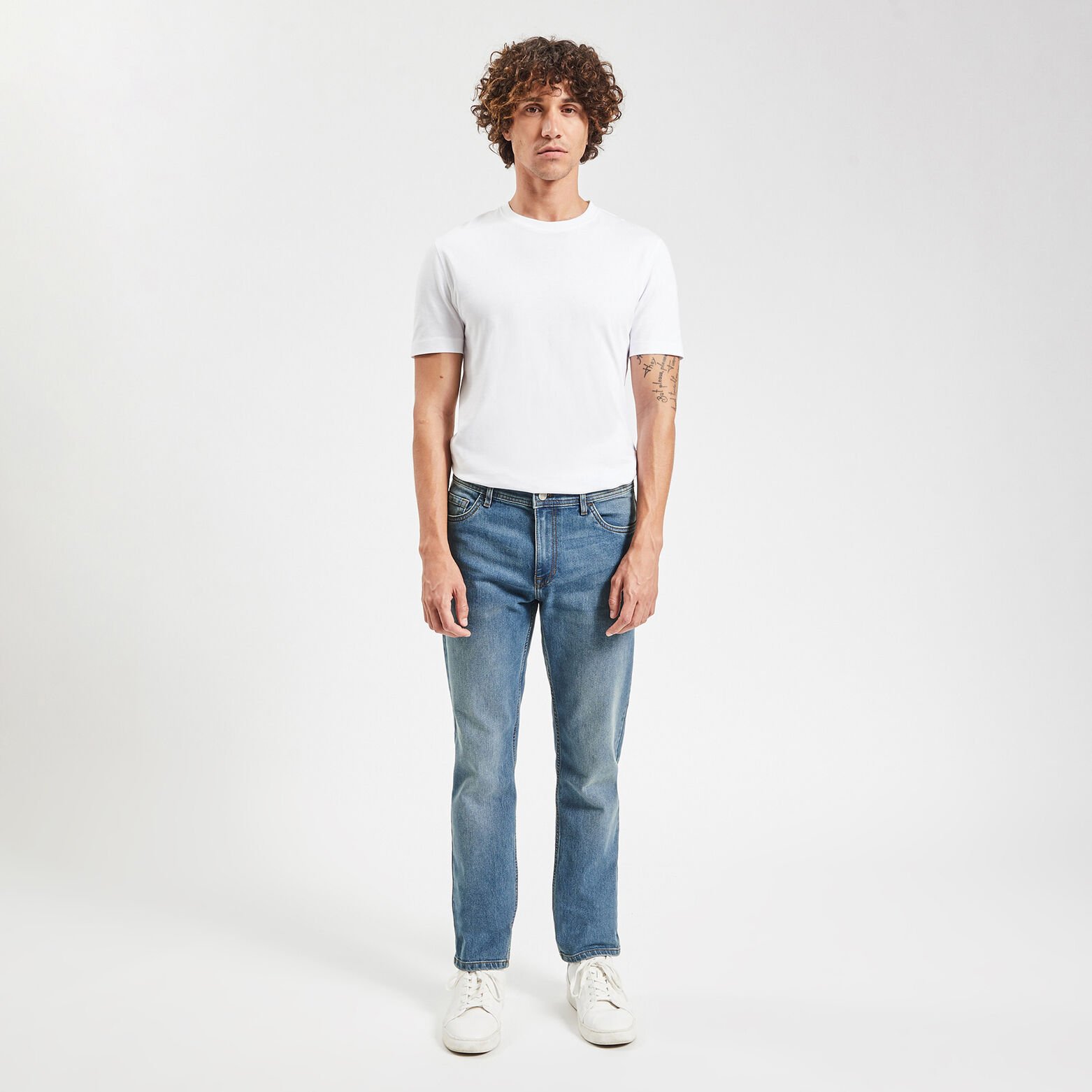Jean straight en coton et polyester recyclés Bleu