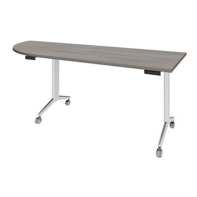 Table de réunion abattantes angle à gauche - L200 x P80 cm - pied blanc - plateau imitation chêne gris