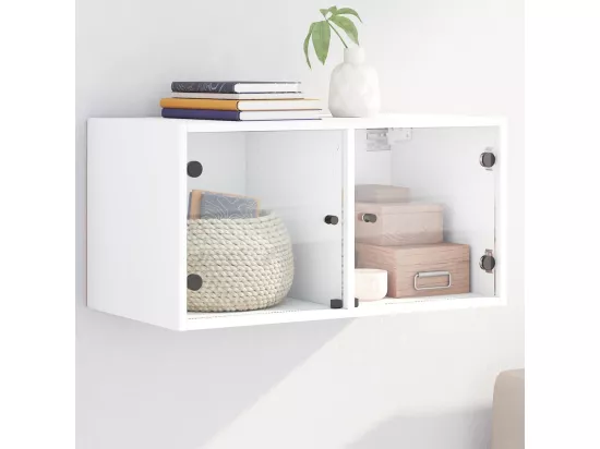 Armoire murale avec portes en verre blanc 68,5x37x35 cm