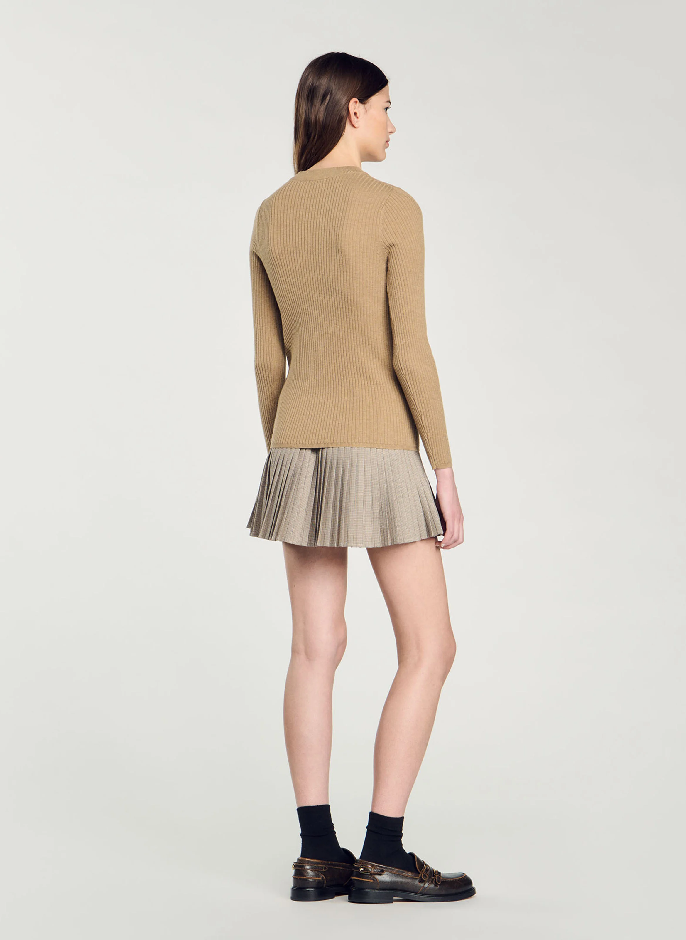 Pull col rond en maille côtelée | Kaki