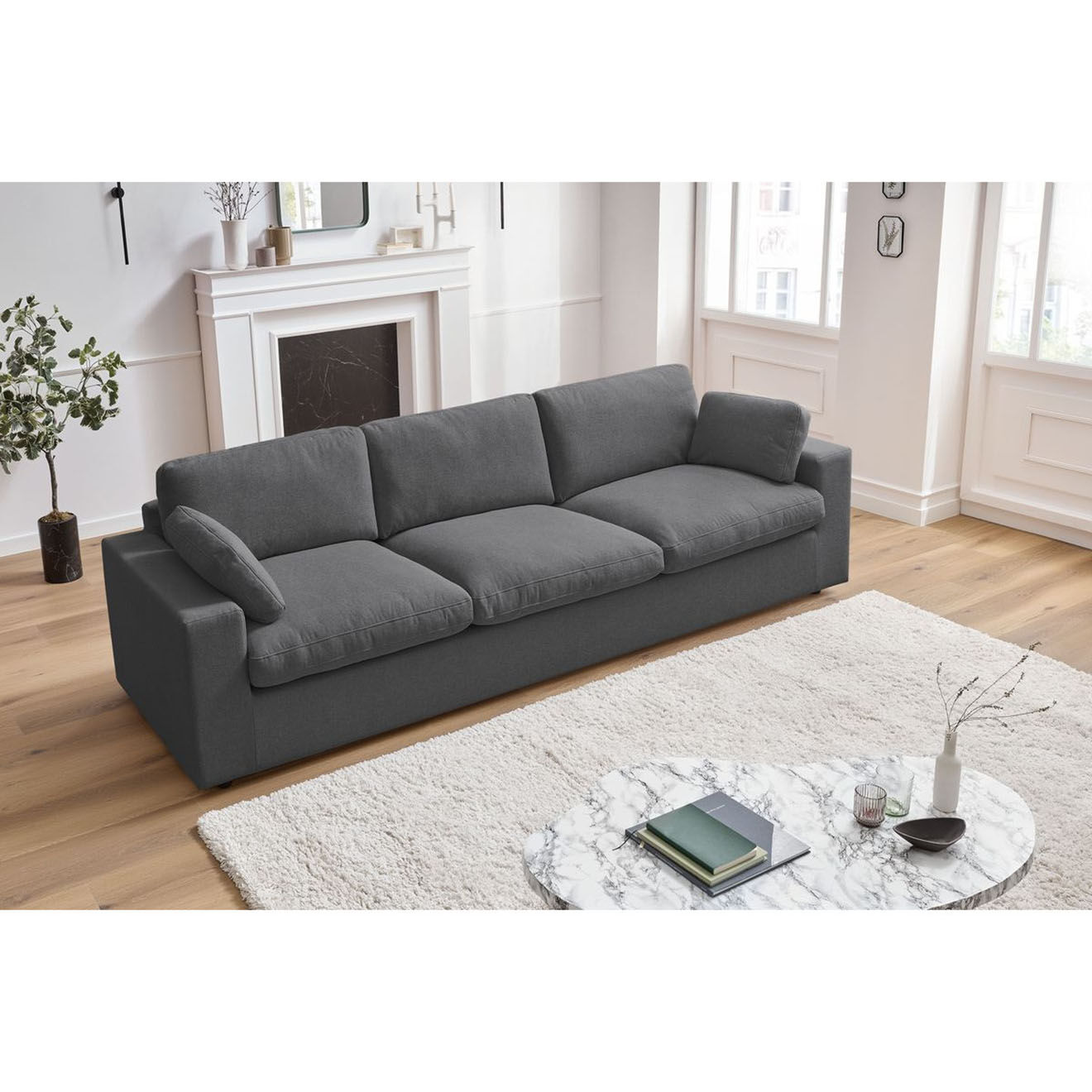Bobochic Canapé droit fixe 4 places Belair gris foncé - 280x93x80 cm
