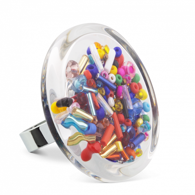 Bague en verre soufflé - Cachou Giga Billes