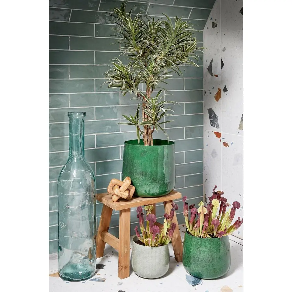 Mica Decorations Benson Bloempot - H20 x Ø23 cm - Metaal - Lichtgrijs