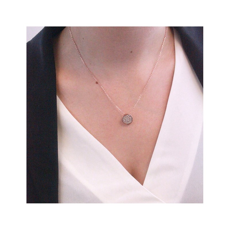 Pendentif Round - Or Rosé et Cristal