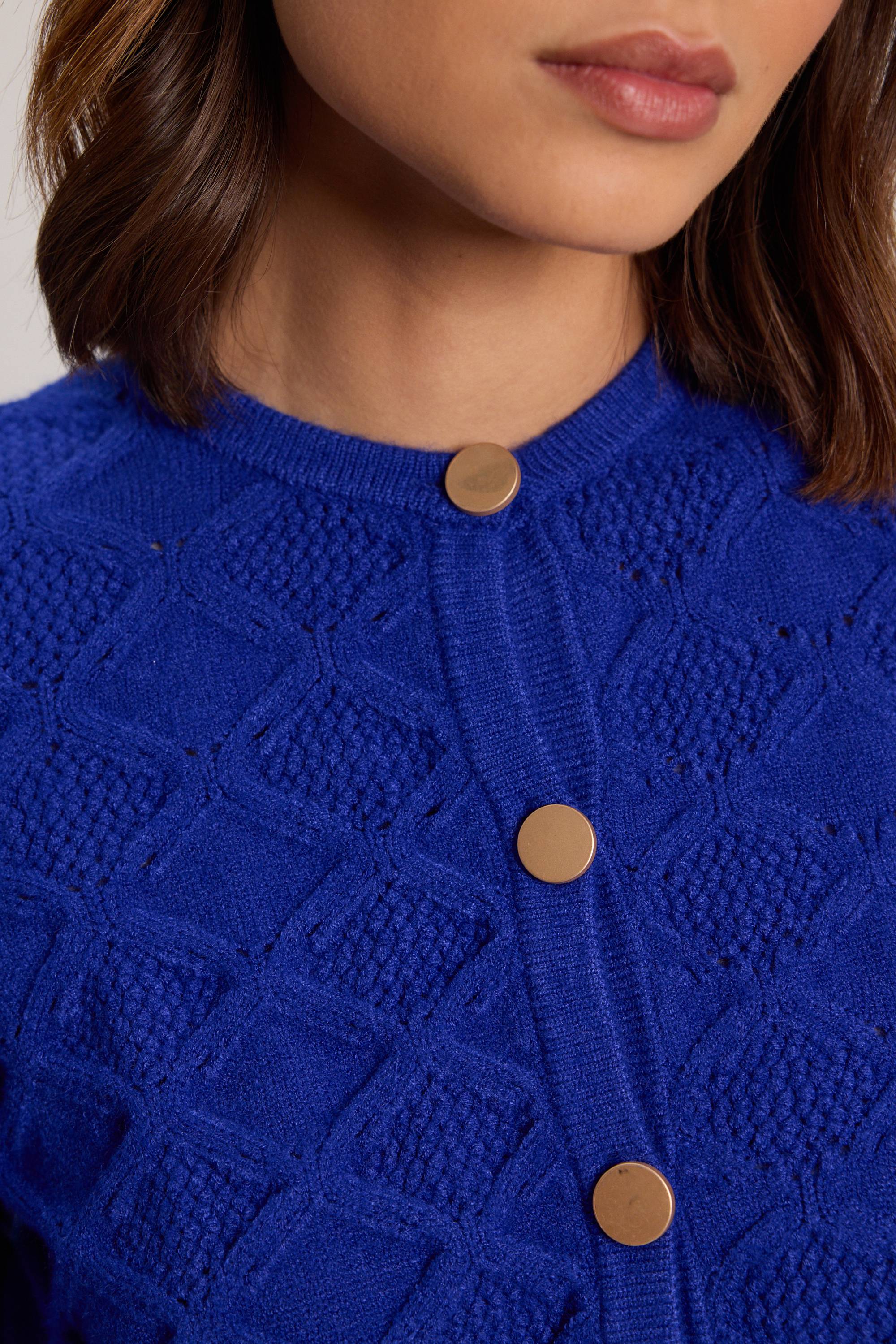 KarenMillen Cardigan en Maille à Manches Bouffantes et Motif Torsadé