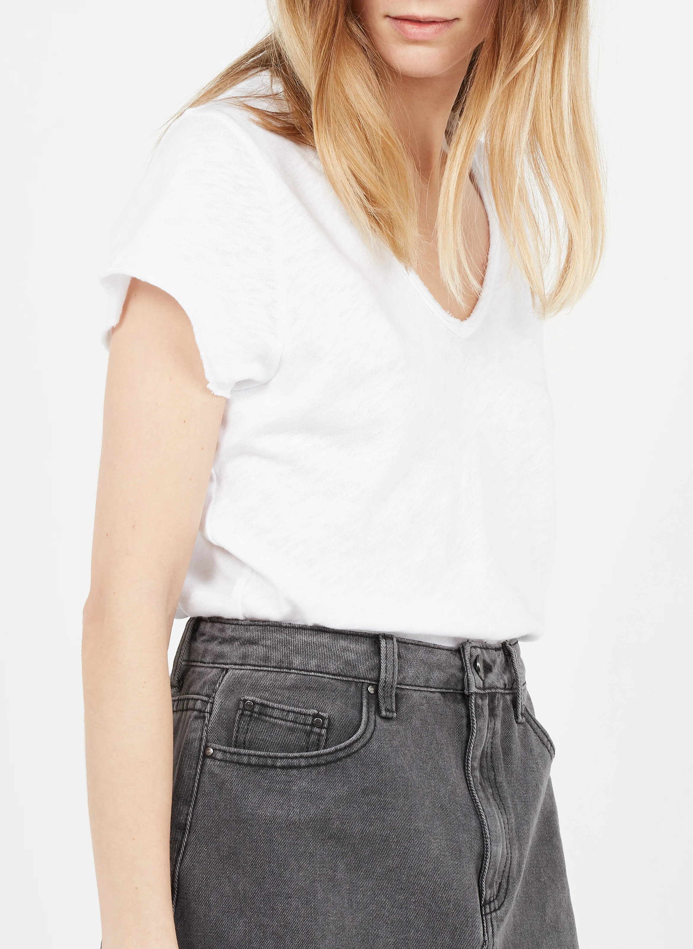 SONOMA - Tee-shirt droit col V en coton | Blanc