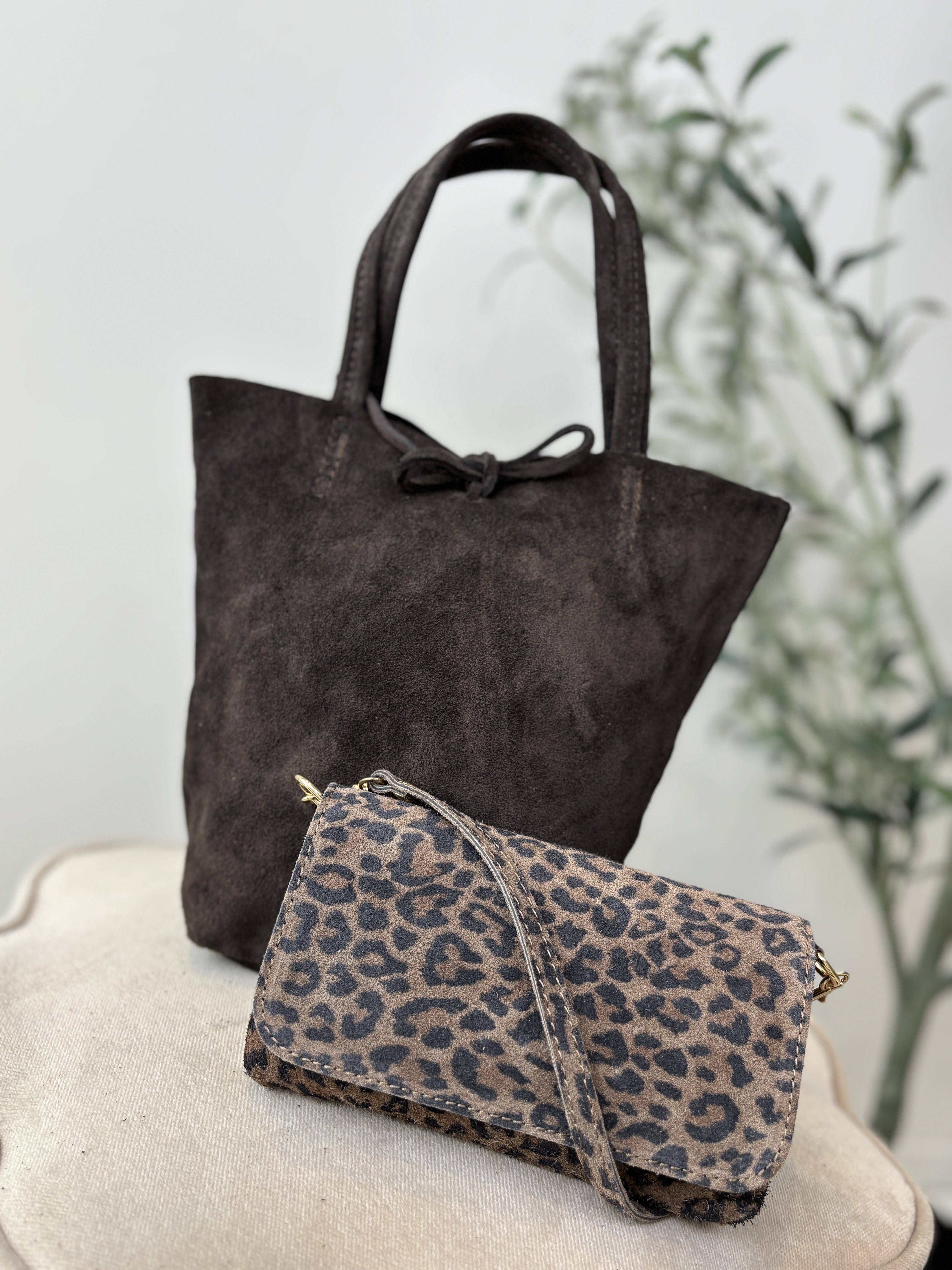 Mini Shopper - Suede Donker Bruin
