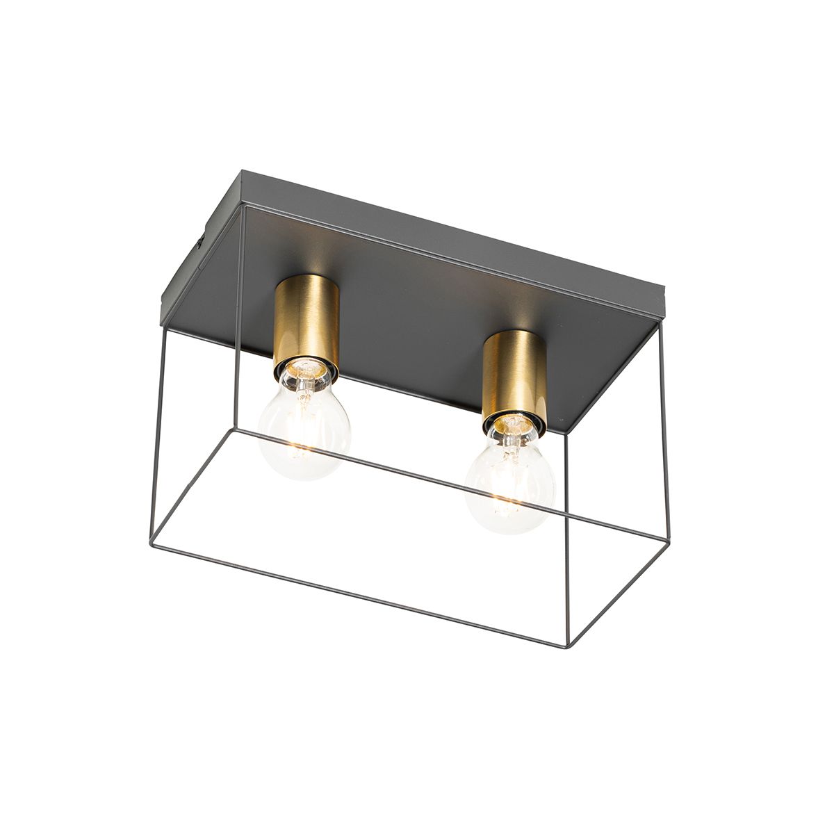 Minimalistische plafondlamp zwart met goud 2-lichts - Kodi