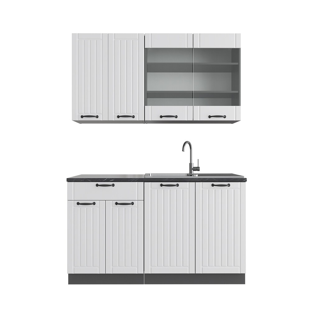 Vicco Küchenzeile Single Einbauküche Landhaus 140 cm Küchen Fame-Line Anthrazit