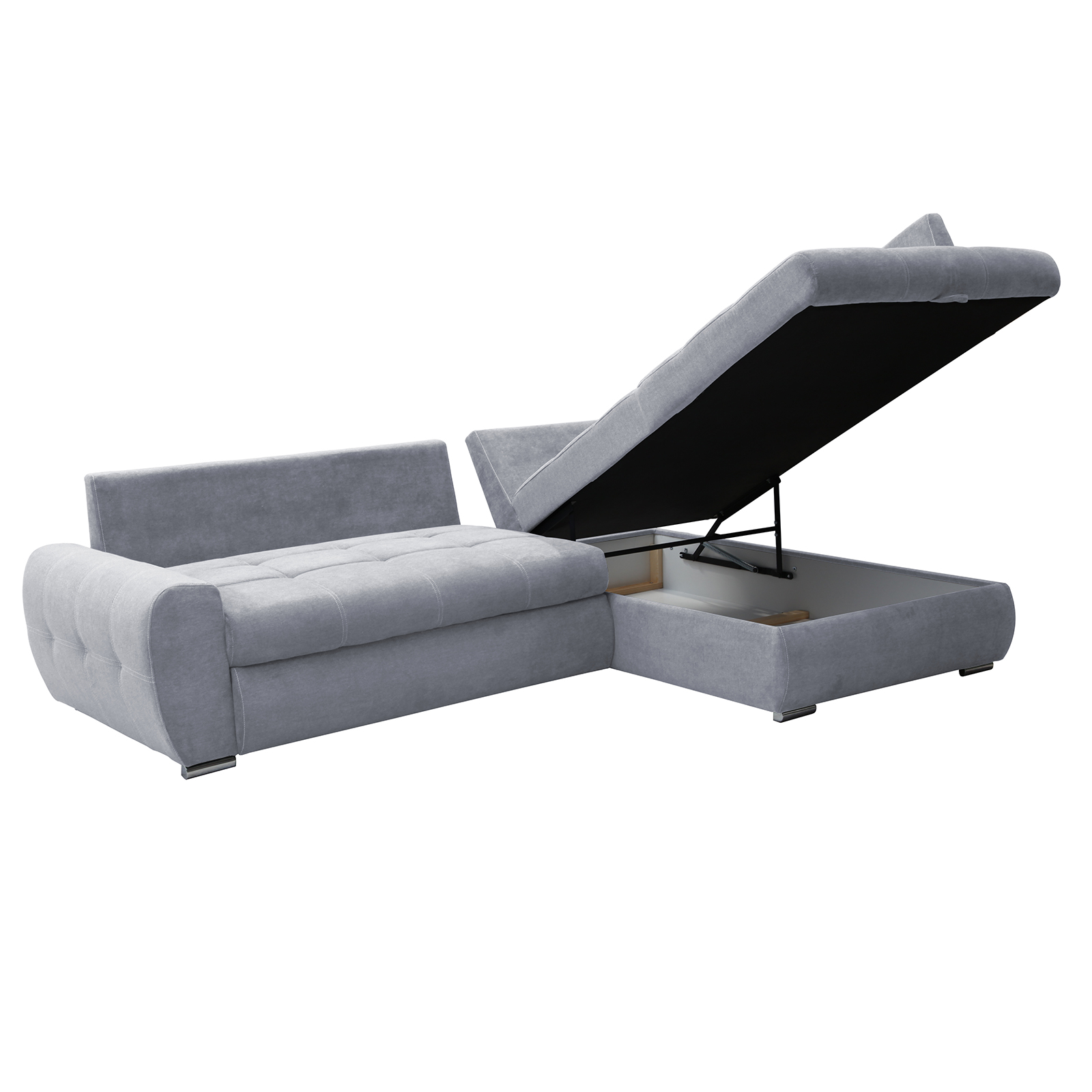 Ecksofa - grey - mit Liegefunktion und Staukasten - Recamiere rechts