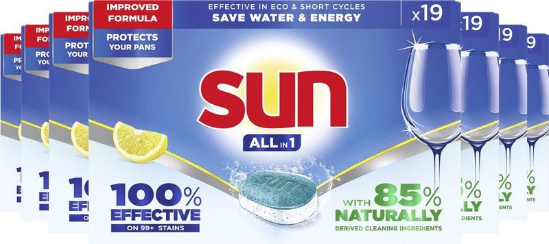 Sun - All-in 1 - Vaatwastabletten - Citroen - 7 x 19 Stuks - Voordeelverpakking