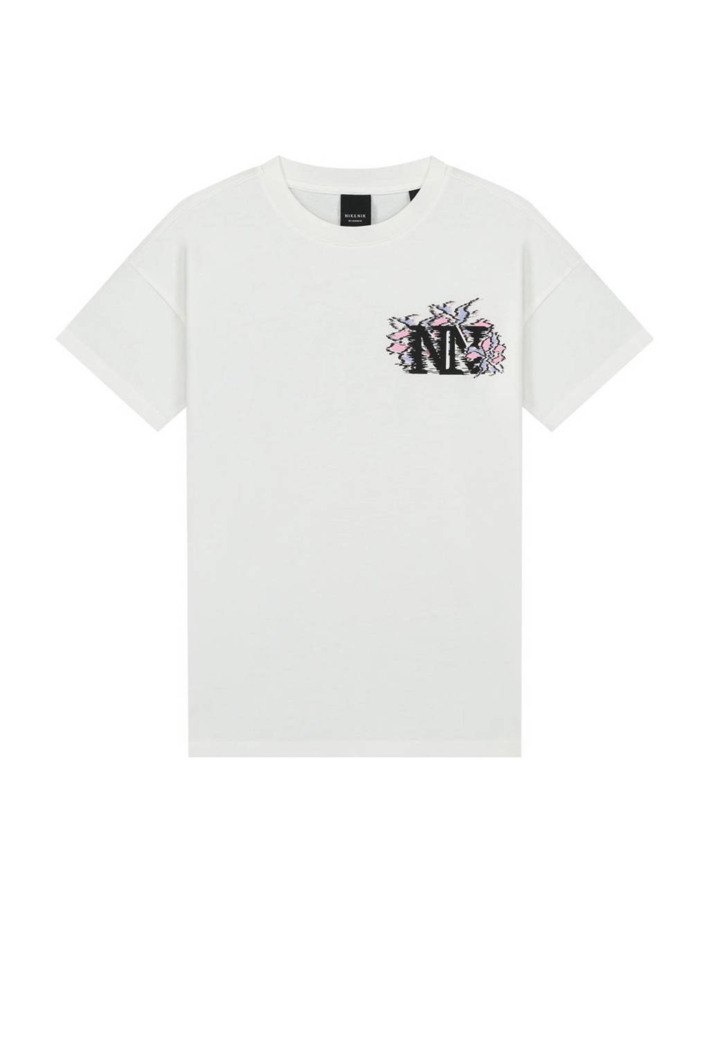 NIK&NIK T-shirt Logo met backprint wit/lavendelblauw